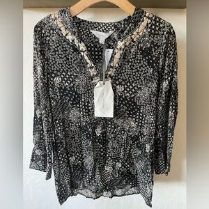 Magnolia Grace| Boho Floral Pattern Long Sleeve Blouse w Embroidered Beading•••